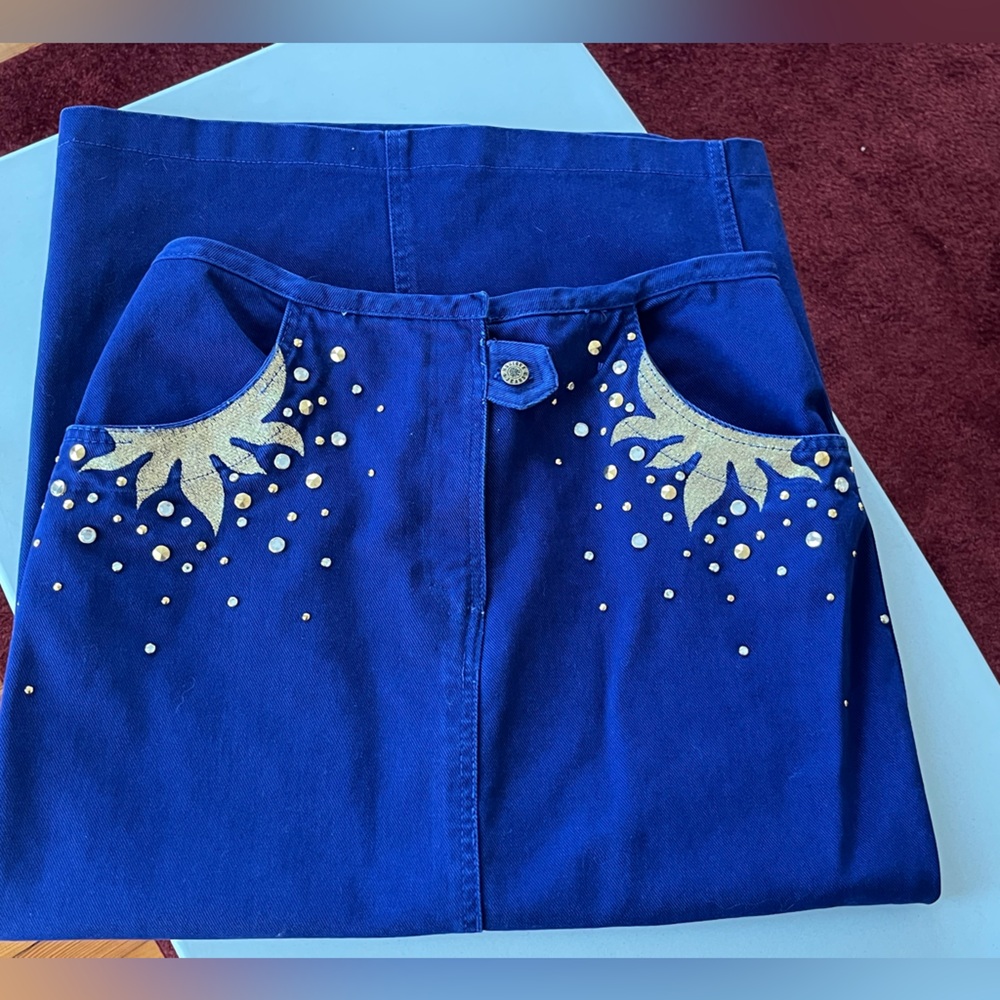 Monique Jeans Blue and Gold Embellished Women's Pencil Skirt - Picture 15 of 15